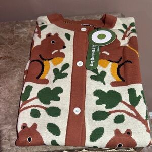 Brown and Green Squirrel Pattern Sweater